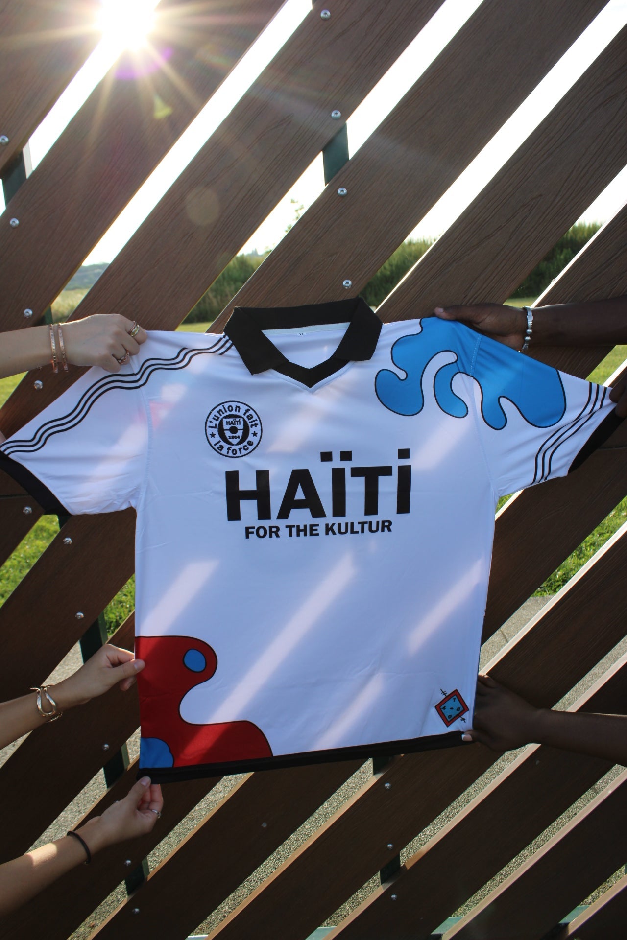 Haiti jersey close-up embroidery detail - 1804 Grenadiers pride
